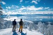 © Maryna - Skiing Tahoe: Two Active Middle-Aged Men on Skis Admiring the California Mountains