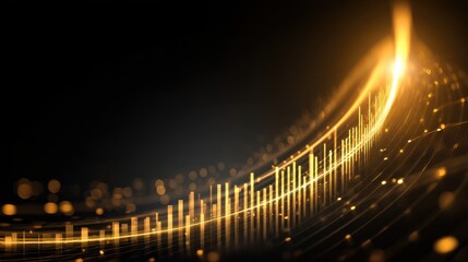 Wall Mural - Elegant golden wave with abstract lines and dots representing energy and movement in a digital universe, ideal for technology and art projects