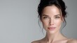© buraratn - Close-Up Portrait of a Natural Beauty with Radiant Skin and Soft Makeup Against a Neutral Background, Emphasizing Freshness and Elegance