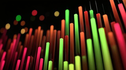 Wall Mural - Colorful neon light bar glow in green, red, and orange hues against dark background creating vibrant abstract pattern with dynamic and energetic motion and depth effect