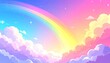 © Karyono - Cartoon-style sky with fluffy clouds, a rainbow, and stars, painted in pastel colors