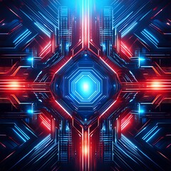 Wall Mural - Abstract futuristic composition. Electric conduits and neon energy flow. Hints of vibrant red, and blue light illuminate this digital grid.