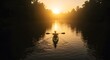 © Titus - Kayaker paddling on river towards sunset silhouette outdoors activity scenic view