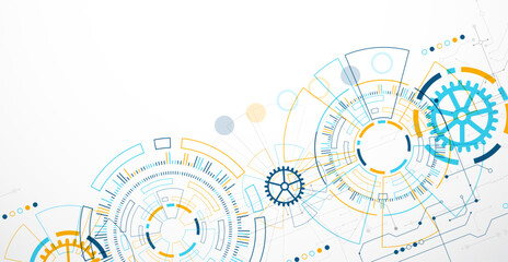 Wall Mural - Abstract background. Scientific and technological concept with the use of technical elements formed in the shape of a circle. Vector