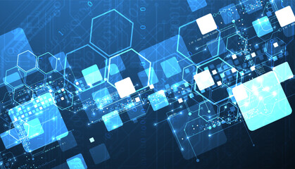 Wall Mural - A technical background using technological lines, squares, and hexagons combined into an art composition.