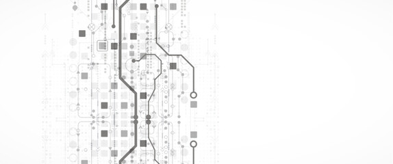 Wall Mural - Technological background in gray colors. Used technical lines and a pattern of squares with different shades of gray.