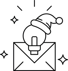 Wall Mural - A black and white drawing of a Christmas hat on top of a light bulb