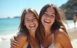 © lan - Two friends enjoying a day at the beach, laughing and having fun in the sun, capturing the essence of carefree companionship. High quality