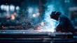 © rehan - Intense image showcases a person welding metal with a bright, concentrated light source creating fiery sparks within a workshop environment, emphasizing the process and the worker's dedication to...