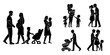 © AI04 - The stages of family development, life cycle, and children's growth process are depicted in a modern illustration of a loving couple, from pregnancy to the birth of their kids