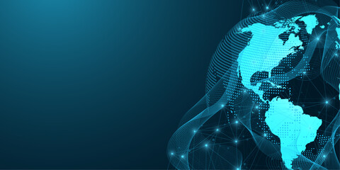Wall Mural - Global network connection concept. Big data visualization. Social network communication in the global computer networks. Internet technology. Business. Science. Vector illustration