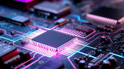 Close-up of a microchip on a circuit board.