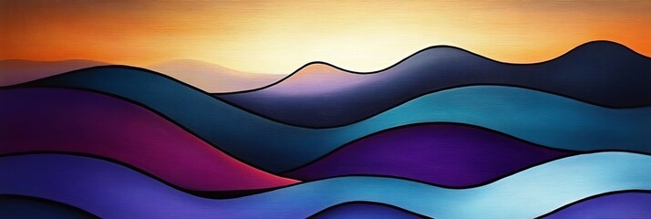 Canvas Print - Abstract Landscape Painting Featuring Flowing Waves in Soft Dusk with Blue, Purple, and Orange Hues