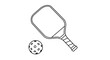 © ARSM D - Hand drawn pickleball paddle and ball outline sketch simple sport equipment for recreation and game play abstract graphic element isolated on white background