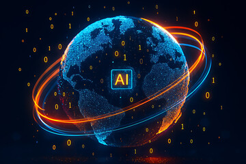 Wall Mural - ai technology global earth with binary code