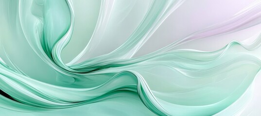 Canvas Print - Fluid Mint and Light Orchid Waves over White Background, Delicate Pastel Gradient with Smooth Forms