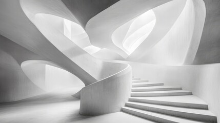 Canvas Print - Stylish Abstract Sculptural Stairway Interior with Modern White Architecture and Geometric Design