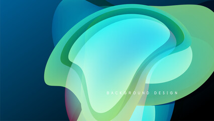 Wall Mural - Abstract flowing shapes, vibrant colors blend. Blue, green hues dominate dark background. Modern design element.
