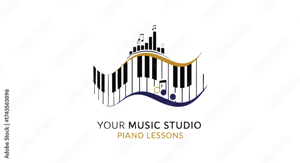Piano lessons and music studio logo design with musical notes and ...