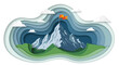 © since 1 - Vector illustration of a mountain peak with a flag, layered paper cut design concept, for