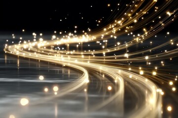 Wall Mural - Stunning Golden Light Streaks of Motion Dance Across a Dark Surface with Beautiful Bokeh Effect