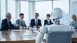 © Saqlain - Rear view of a humanoid robot attending a corporate business meeting with executives