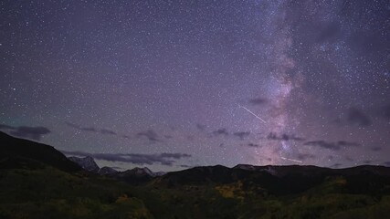 Wall Mural - Rocky Mountains Elk Range Capitol Peak fourteen 14er Colorado dark night sky milky way galaxy starry clear skies satellite airplanes Time Lapse Aspen Snowmass White River National Forest Fall Autumn