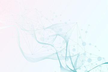Wall Mural - Structure molecule and communication Dna, atom, neurons. Science concept for your design. Connected lines with dots. Medical, technology, chemistry, science background. illustration.