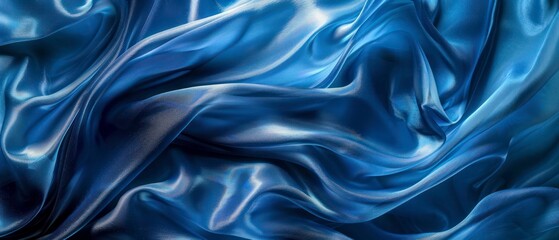 Wall Mural - Blue silk waves fabric cloth wave flow glossy texture.