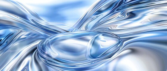 Wall Mural - Abstract chrome soft blue metallic gloss luxurious shine light reflection.