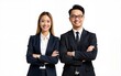 © zhao - Set of Portrait of couple young businessman and businesswoman, Standing posing arms crossed, isolated on white background, png. High quality