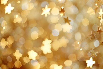 Wall Mural - Star shape boke glitter light gold.