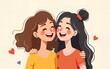 © zhao - Two girls friends laughing and hugging. Hand drawn style vector design illustrations. High quality