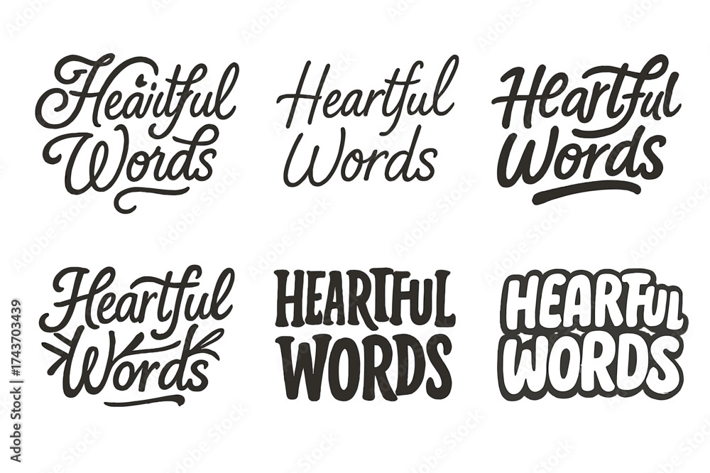 Creative Lettering Variations. Heartful Words. Set lettering ...