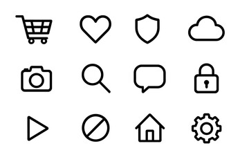 Uniform Icon Set. Equal spacing between icons and equal margins on the edges. Uniform icon size across the set