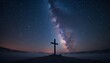 © Growstrive_Inda - starry sky over the mountains and cross on it