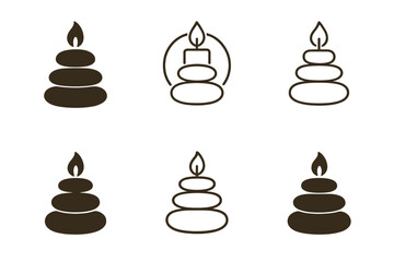 Wall Mural - Wellness Logos Grid. Yoga, mindfulness, and self-care practices inspiring well-being. Set Logo of Wellness: candle and zen stones. harmonious logo variations