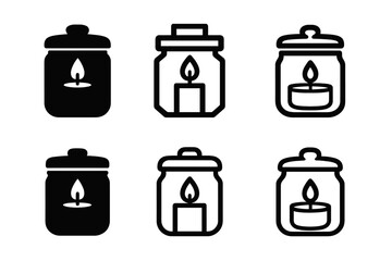 Wall Mural - Candle Logo Variations. Candles. Set Logo of Candles: scented candle with lid. harmonious logo variations of the same emblematic concept, each with different