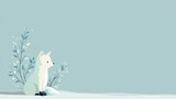 Charming illustration of a serene arctic fox amidst delicate winter foliage, evoking a sense of peace and tranquility for design projects