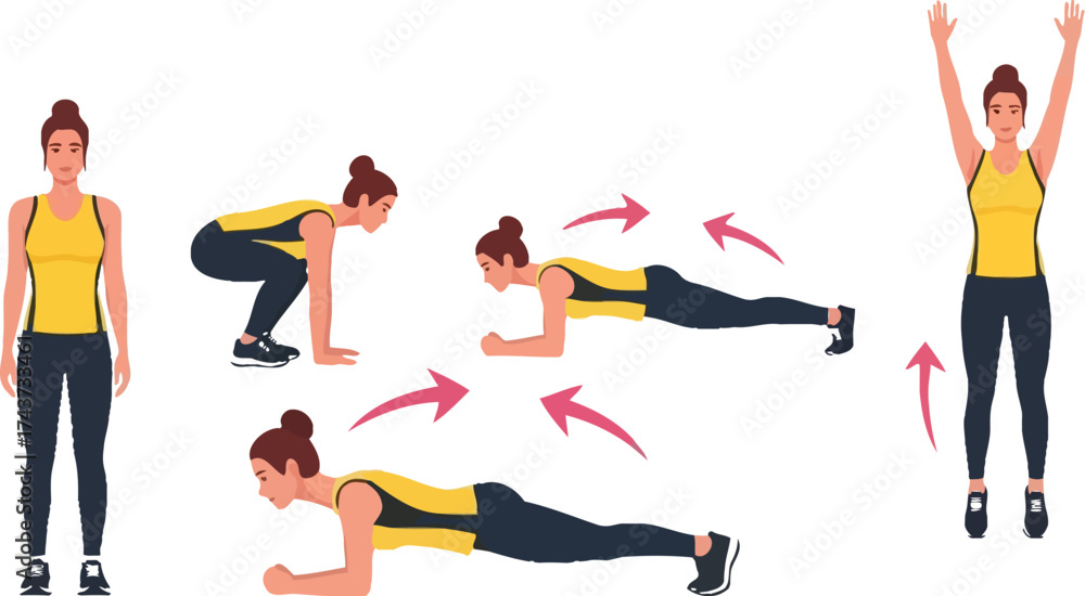 How to do burpees step by step workout guide for beginners editable ...