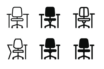 Wall Mural - Harmonious Logo Variations. Tech startup office space. Set Logo of Startup workspace: modern office chair and desk. harmonious logo variations of the same