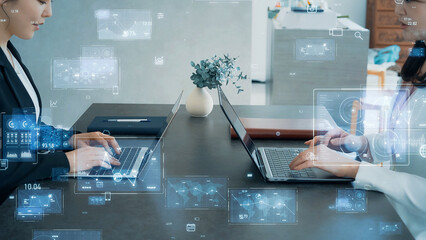 Wall Mural - dx, digital transformation, ai, business, office, engineer, system, software, development, analysis, woman, asian, group, teamwork, information, research, future, cyber, security, gui, hud, screen, wi