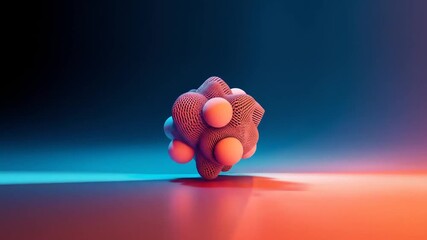 Abstract 3D Render of a Textured Sphere with Neon Lighting in a Studio Environment