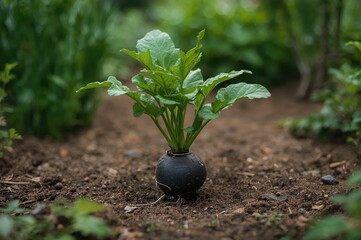 Wall Mural - Black winter radish cultivated in natural soil