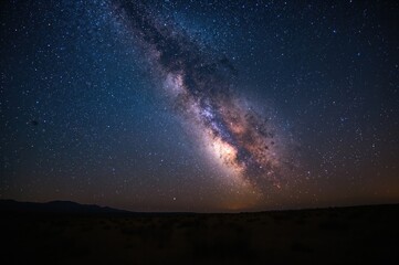 Wall Mural - Wide view of a dark sky showcasing the Milky Way and stars against a deep blue backdrop.