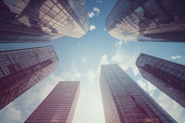 Wall Mural - Abstract modern high-rise buildings background with business and summer themes