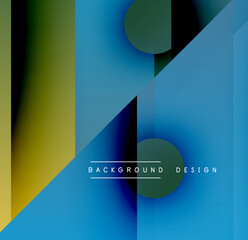 Wall Mural - Abstract geometric shapes, vibrant blues, greens, yellows. Modern design, gradient effects, clean composition. Minimalist aesthetic.