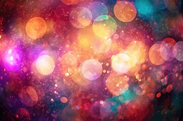 Wall Mural - Abstract colorful bokeh light background with festive glitter and fire textures