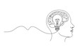 © Saharia - Vector art of continuous line drawing of a brain with light bulb, symbolizing idea and innovation