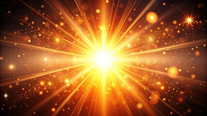 Wall Mural - Vibrant abstract orange light burst with peach and golden sparkling rays on dark background, golden, rays,  golden, rays